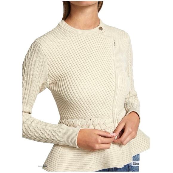 JONATHAN SIMKHAI Andi Mixed-Knit Cotton Peplum Jacket in Stone EUC Size XS - Picture 4 of 10